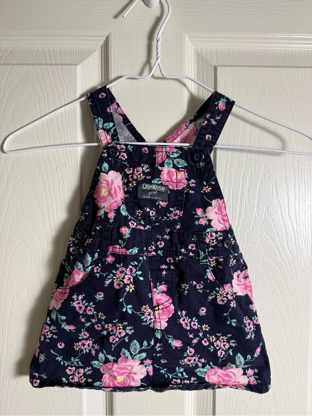 OshKosh B'gosh Navy Floral Pink Overall Dress